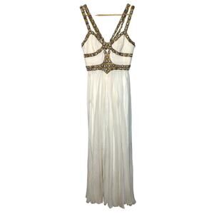 Elegant White Maxi Dress with Gold Accents